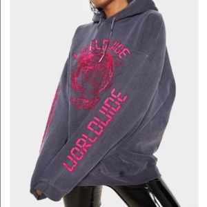 Grey Worldwide Slogan Oversized Hoodie